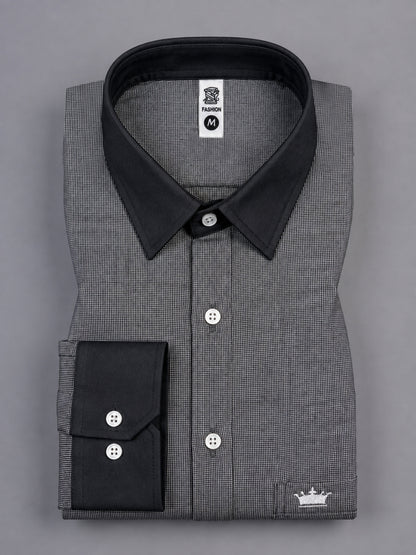Shirtly Premium Black Contrast Collar & Cuff Shirt for Men – Smart Formal Style