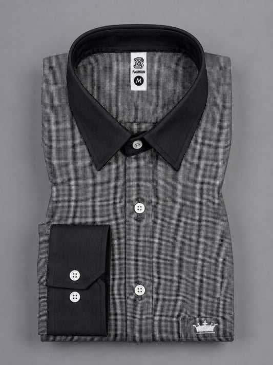 Shirtly Premium Black Contrast Collar & Cuff Shirt for Men – Smart Formal Style