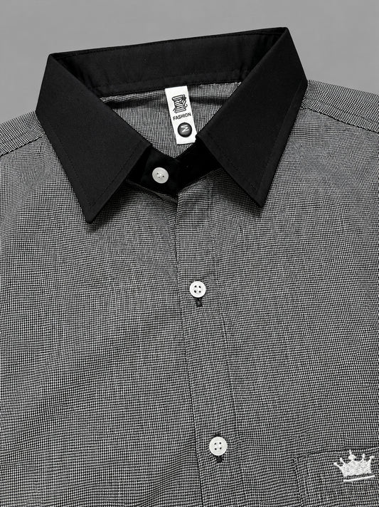 Shirtly Premium Black Contrast Collar & Cuff Shirt for Men – Smart Formal Style