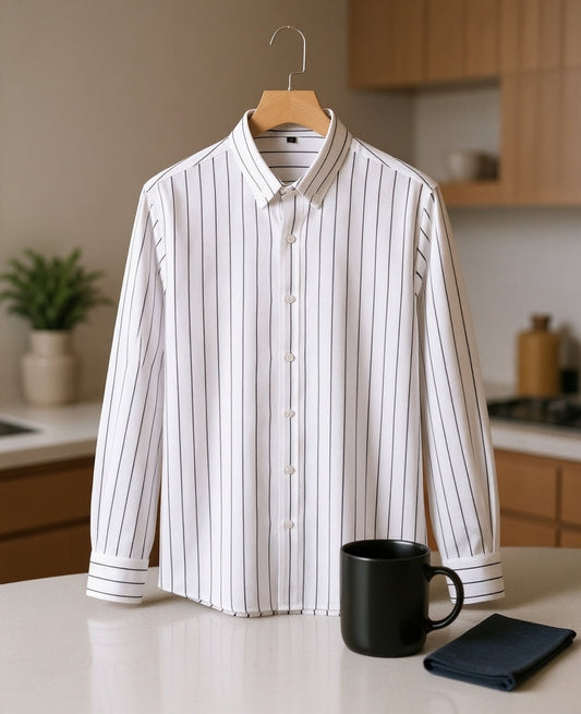 Shirtly White Linen Blend Stripe Shirt
