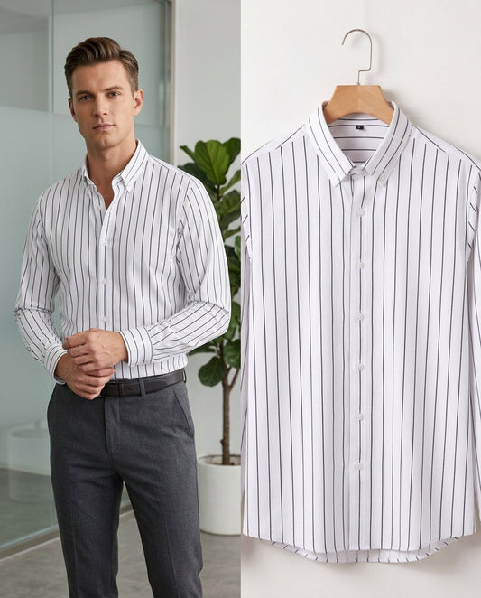 Shirtly White Linen Blend Stripe Shirt