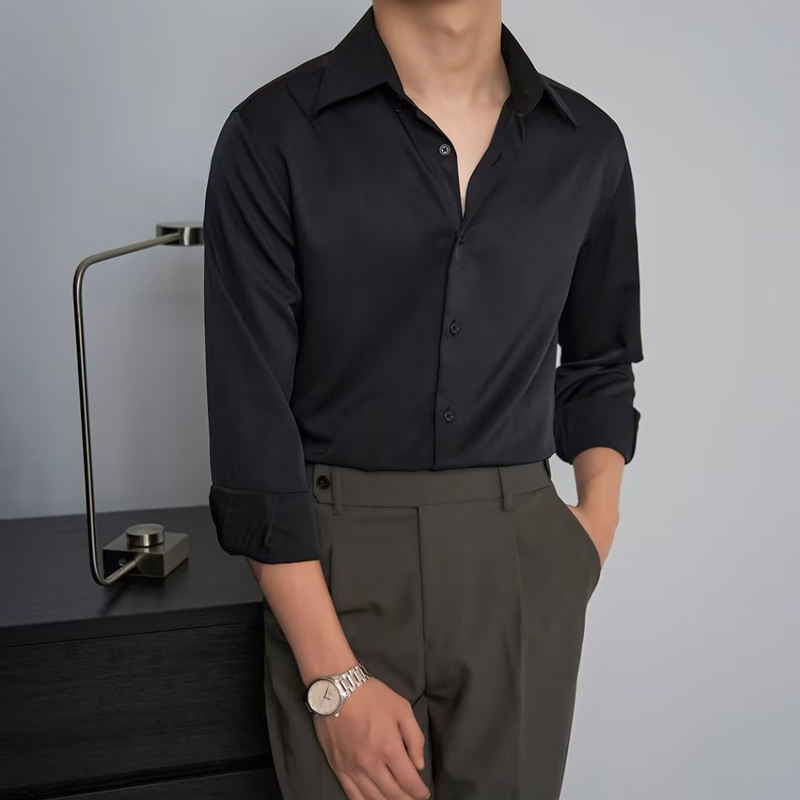 Men's Anti-wrinkle Shirts Breathable Elastic Long Sleeve Casual Business Men' Suits Shirt