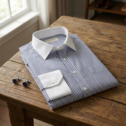 Shirtly Skyblue Stripe Formal Shirt-with White Collar and Cuffs