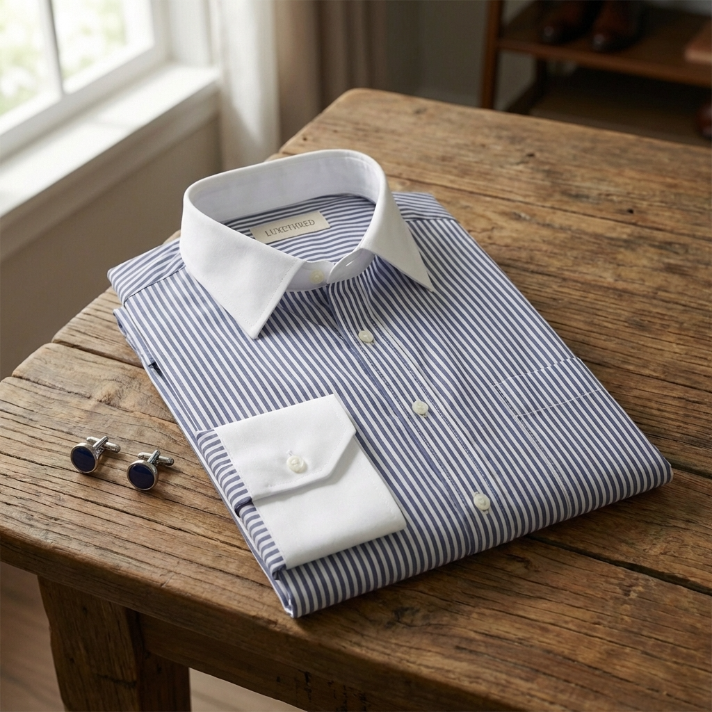 Classic Black and White Stripe Formal Shirt with Pocket - Full Sleeve Style