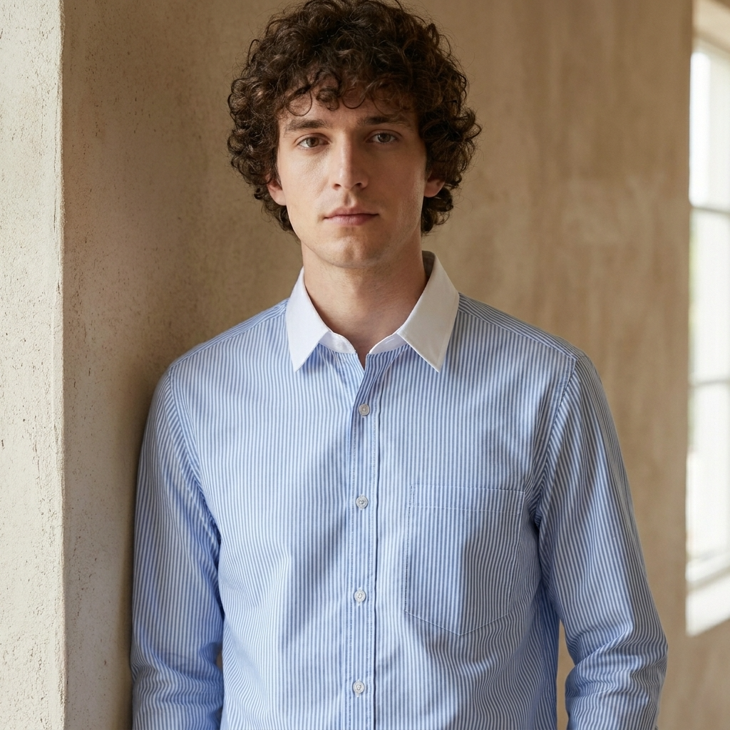 Shirtly Skyblue Stripe Formal Shirt-with White Collar and Cuffs