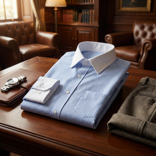 Shirtly Skyblue Stripe Formal Shirt-with White Collar and Cuffs