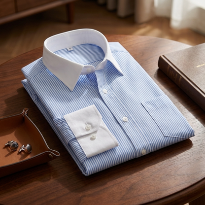 Shirtly Skyblue Stripe Formal Shirt-with White Collar and Cuffs