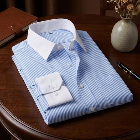 Shirtly Skyblue Stripe Formal Shirt-with White Collar and Cuffs
