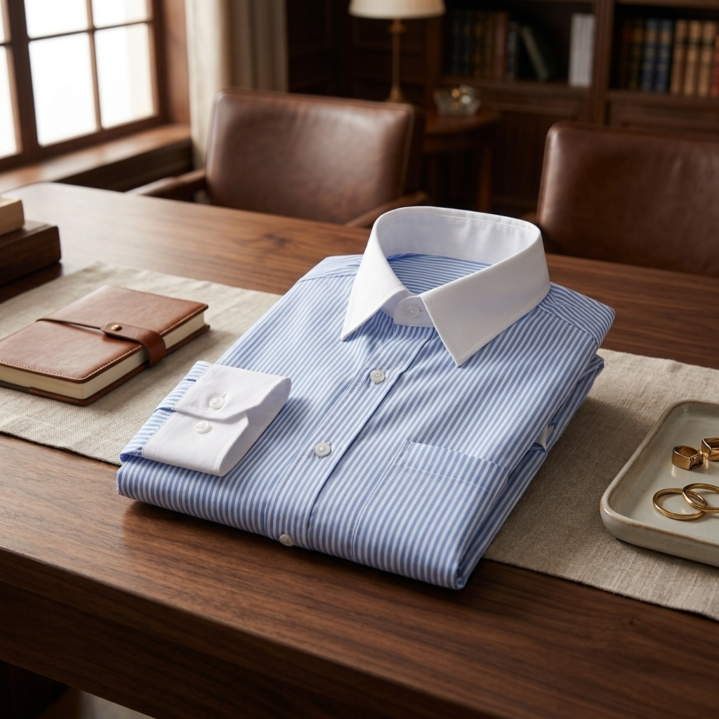 Shirtly Skyblue Stripe Formal Shirt-with White Collar and Cuffs