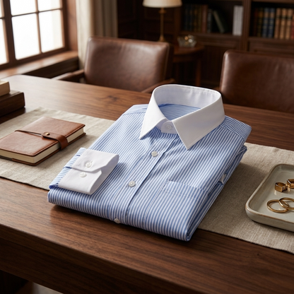 Shirtly Skyblue Stripe Formal Shirt-with White Collar and Cuffs