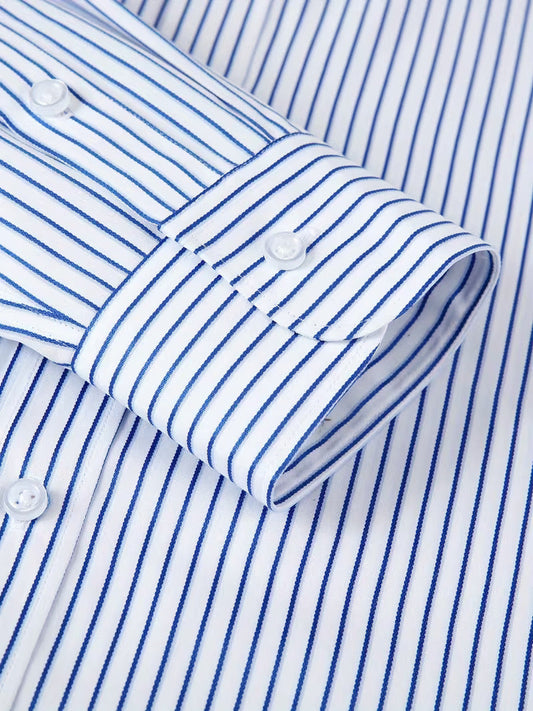 New Men's Cotton Blend Striped Long-sleeve Shirt with a Casual Striped Design, Perfect for Layering and Versatile for Various Outfits